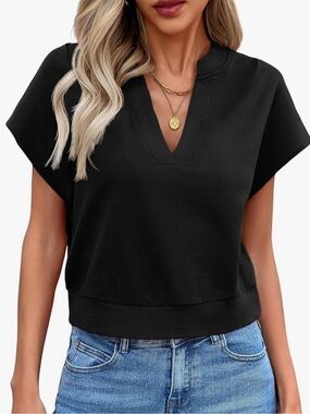 Black Cropped Vneck Muscle Tee